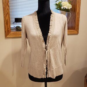 Jacqui E Tie Front Three-Quarter Sleeve Cardigan Sweater Size S